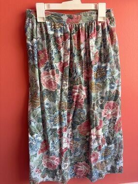 Floral Print Pleated Midi Skirt - Pink & Green